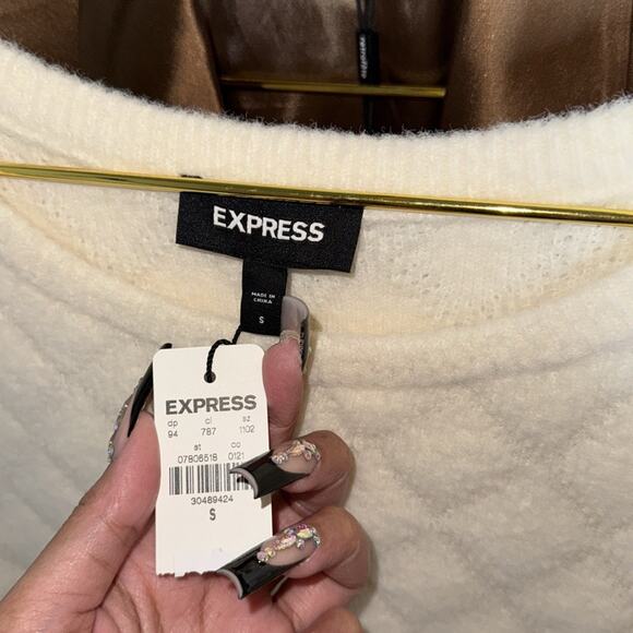 Express Embellished Button Front Mini Sweater Dress in Ivory/Off White - Picture 17 of 17